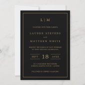 Invitation Monogramme noir et or simple Mariage élégant (Devant)