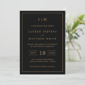 Invitation Monogramme noir et or simple Mariage élégant (Debout devant)
