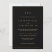 Invitation Monogramme noir et or simple Mariage élégant (Devant)