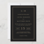 Invitation Monogramme noir et or simple Mariage moderne (Devant)