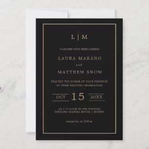 Invitation Monogramme noir et or simple Mariage moderne