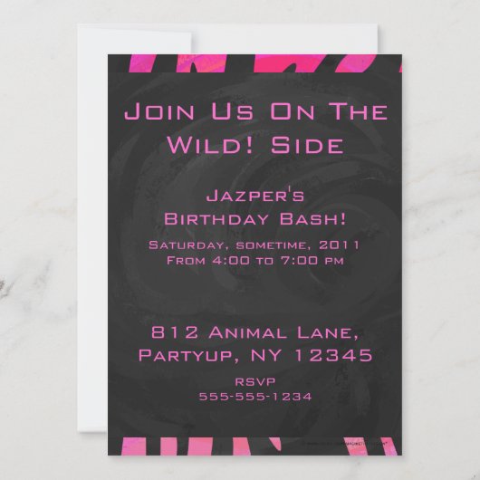 Invitation Monogramme noir et rose chaud Zebra Design (Dos)