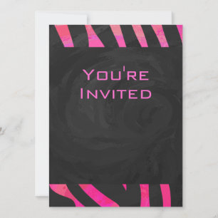 Invitation Monogramme noir et rose chaud Zebra Design