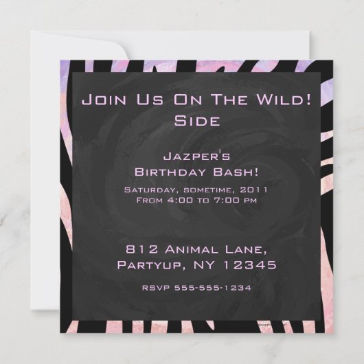 Invitation Monogramme noir et rose Zebra (Dos)
