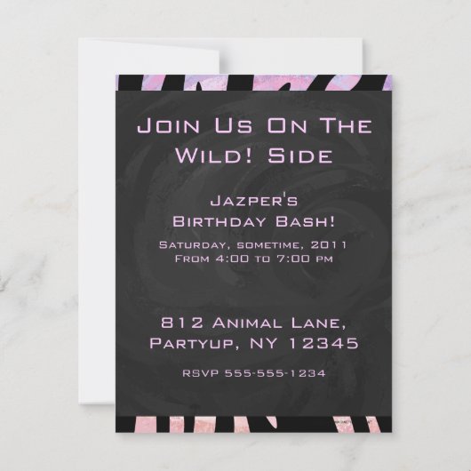 Invitation Monogramme noir et rose Zebra (Dos)