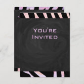 Invitation Monogramme noir et rose Zebra (Devant / Derrière)