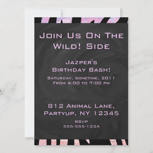 Invitation Monogramme noir et rose Zebra (Dos)