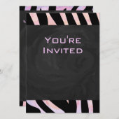 Invitation Monogramme noir et rose Zebra (Devant / Derrière)
