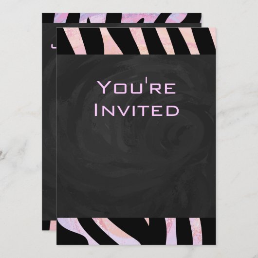 Invitation Monogramme noir et rose Zebra (Devant / Derrière)