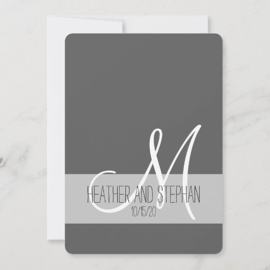 Invitation Monogramme noir, gris et blanc simple et élégant (Dos)