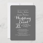 Invitation Monogramme noir, gris et blanc simple et élégant (Devant)