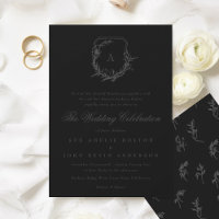 monogramme noir gris foncé classique mariage crête