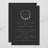 Invitation Monogramme noir minimaliste Lune céleste Mariage (Devant / Derrière)
