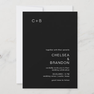 Invitation Monogramme noir minimaliste Mariage moderne