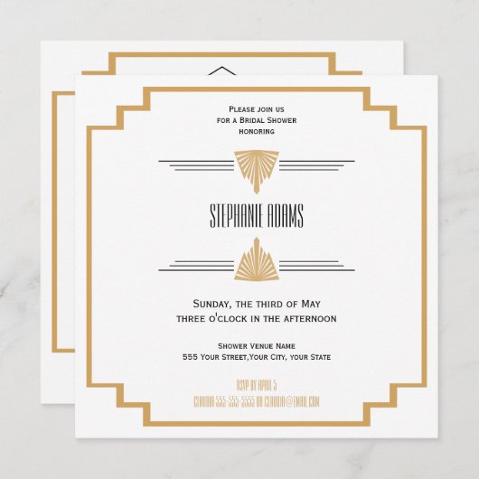 Invitation Monogramme Noir, Or et Blanc Art Déco nuptiale (Devant / Derrière)