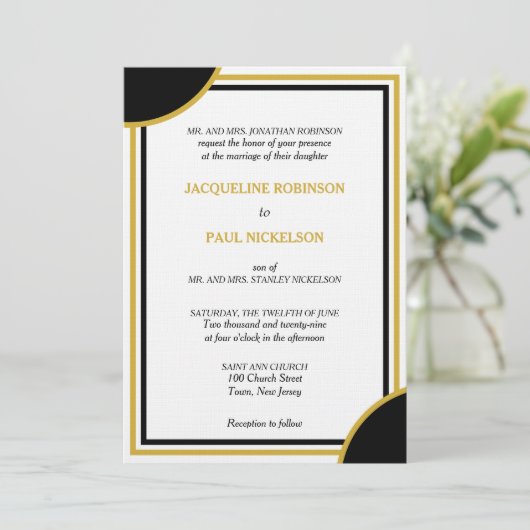 Invitation Monogramme noir or Mariage géométrique (Debout devant)