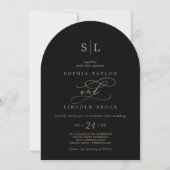 Invitation Monogramme noir or romantique Élégant Mariage d'ar (Devant)