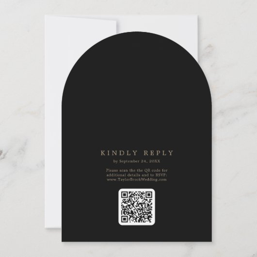 Invitation Monogramme noir or romantique QR Code Arch Mariage (Dos)