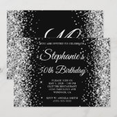 Invitation Monogramme Noir Paillettes Argent 50e Anniversaire (Devant / Derrière)