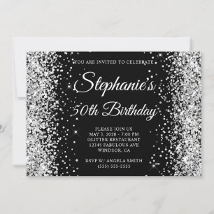 Invitation Monogramme Noir Paillettes Argent 50e Anniversaire