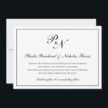 Invitation Monogramme noir traditionnel Mariage officiel<br><div class="desc">Faire-part de mariage horizontale classique et classe avec un design simple avec vos deux monogrammes initiaux et vos noms dans une calligraphie élégante à l'intérieur d'une mince bordure. Le dos est noir et solide. Ce design classique noir et blanc est parfait pour un mariage formel.</div>