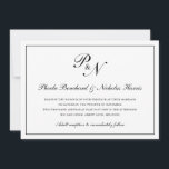 Invitation Monogramme noir traditionnel Mariage officiel<br><div class="desc">Faire-part de mariage horizontale classique et classe avec un design simple avec vos deux monogrammes initiaux et vos noms dans une calligraphie élégante à l'intérieur d'une mince bordure. Le dos est noir et solide. Ce design classique noir et blanc est parfait pour un mariage formel.</div>