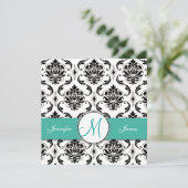 Invitation Monogramme noir turquoise de Damas (Debout devant)