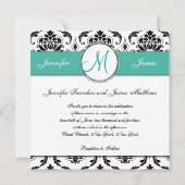 Invitation Monogramme noir turquoise de Damas (Dos)