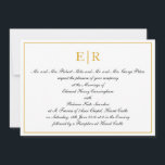 Invitation Monogramme officiel Calligraphie Élégant Mariage O<br><div class="desc">Invitations de mariage élégantes avec votre monogramme en or au sommet,  avec libellé formel et détails mariages dans une belle calligraphie entourée d'un cadre doré.</div>
