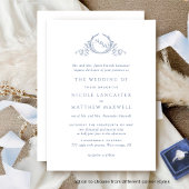 Invitation Monogramme officiel Dusty Blue Watercolor Mariage