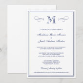 Invitation Monogramme officiel| Mariage bleu foncé (Devant / Derrière)