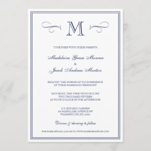 Invitation Monogramme officiel Mariage bleu foncé