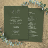 Invitation Monogramme Olive Green Tout en un Mariage