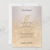 Invitation Monogramme or argenté initial ombre parties scinti (Devant)
