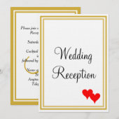 Invitation Monogramme Or Blanc Réception de Mariage Cœurs Rou (Devant / Derrière)