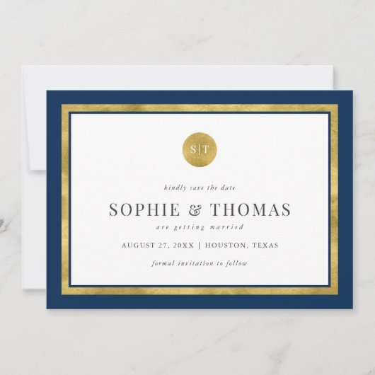 Invitation Monogramme or classique couleur modifiable Enregis (Devant)