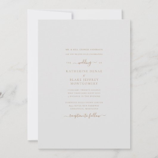 Invitation Monogramme or et gris Laver Script Brides Parents (Dos)