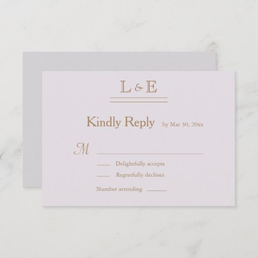 Invitation Monogramme Or Lilac Gris Ampersand Mariage RSVP (Devant / Derrière)