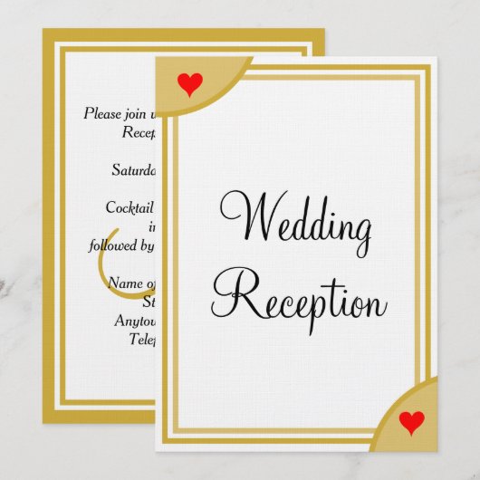 Invitation Monogramme Or Mariage Réception Cœurs Blanc Or (Devant / Derrière)