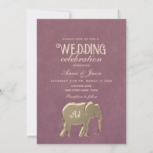Invitation Monogramme or Mariage violet (Devant)