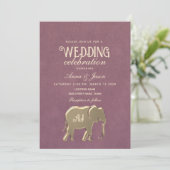 Invitation Monogramme or Mariage violet (Debout devant)