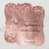 Invitation Monogramme Or Rose Pailleté 40e Anniversaire (Devant / Derrière)