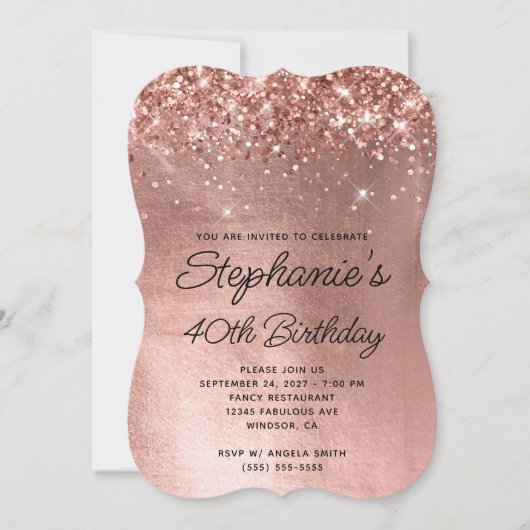 Invitation Monogramme Or Rose Pailleté 40e Anniversaire (Devant)