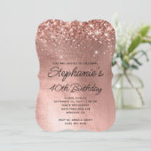 Invitation Monogramme Or Rose Pailleté 40e Anniversaire (Debout devant)