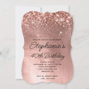 Invitation Monogramme Or Rose Pailleté 40e Anniversaire
