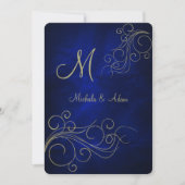 Invitation Monogramme or Royal Blue Elegant Swirl (Devant)