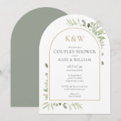 Invitation Monogramme Or Verdure Couples Arche de douche (Devant / Derrière)
