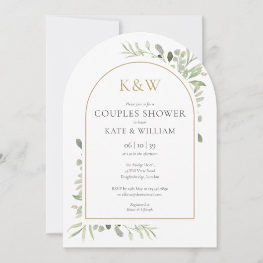 Invitation Monogramme Or Verdure Couples Arche de douche (Devant)