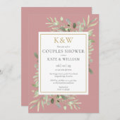 Invitation Monogramme Or Verdure Dusty Rose Couples Douche (Devant / Derrière)