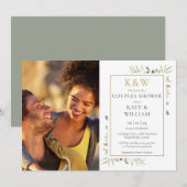 Invitation Monogramme Or Verdure Photo Couples Douche (Devant / Derrière)